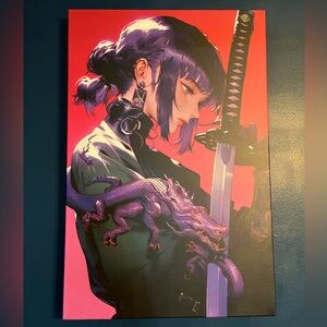 Samurai Warrior Art Print with Purple and Pink